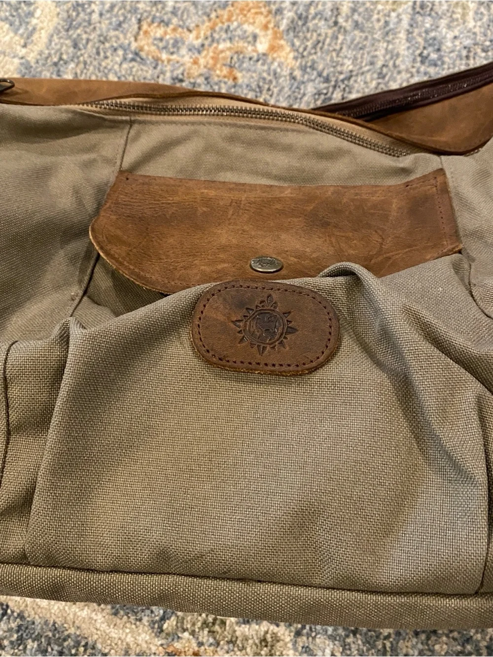Bag, Men's Canvas Messenger Olive w/Brown Leather Trim